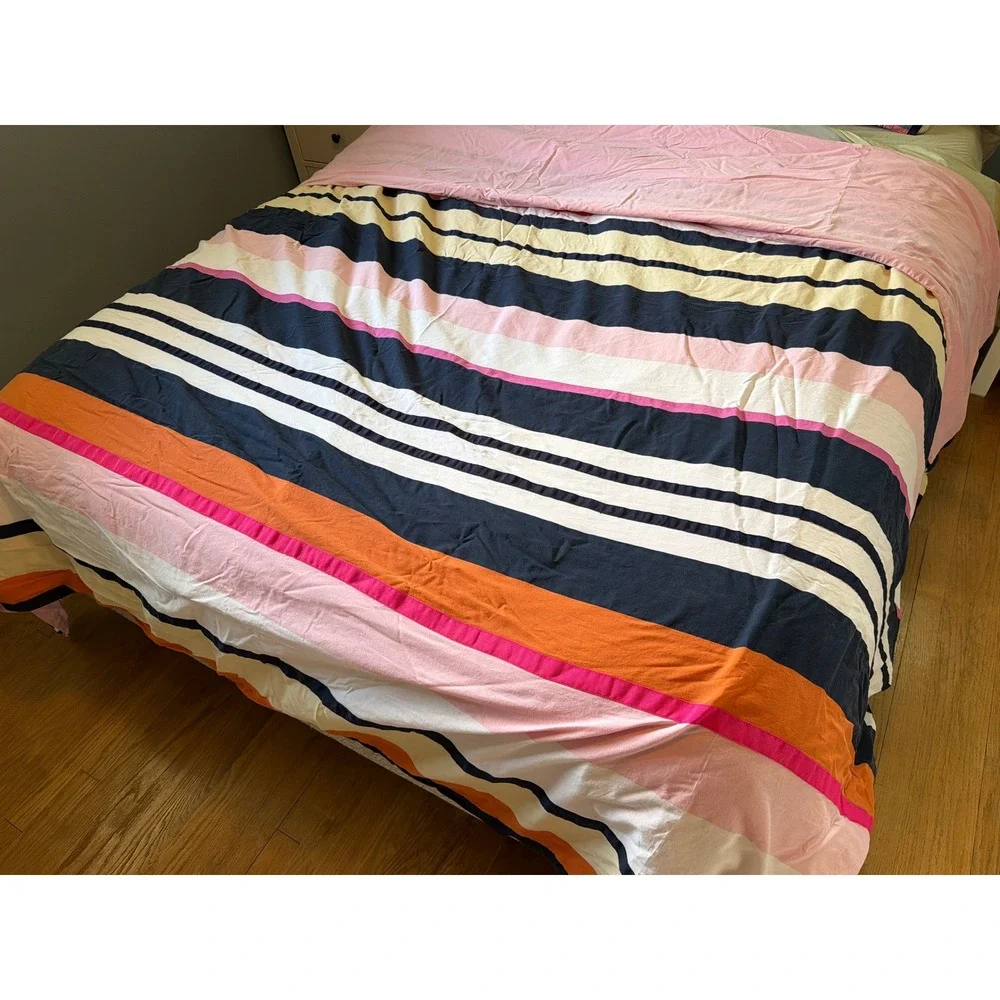 Kate Spade New York King Duvet Cover Candy Shope Stripe 100% Cotton 106x92